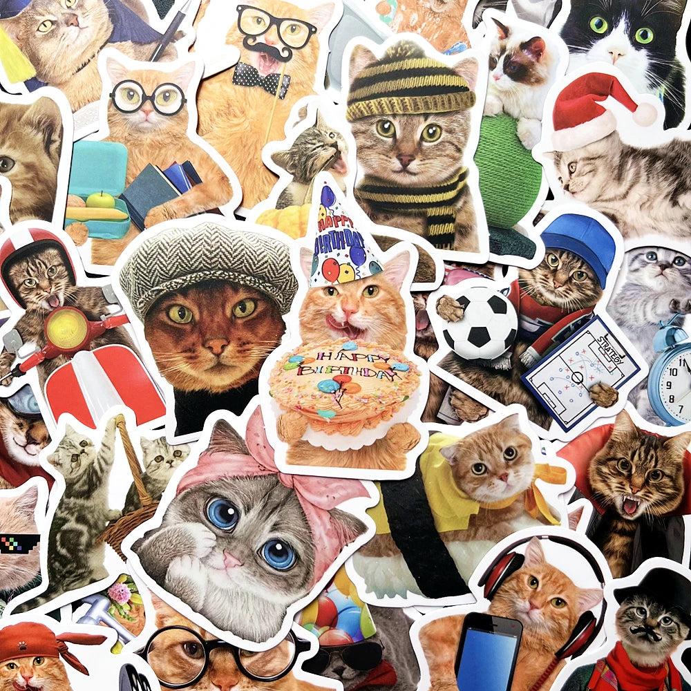 10/50Pcs Funny Cat Meme Stickers Cute Cartoon Decals for Kids Laptop Luggage Motorcycle