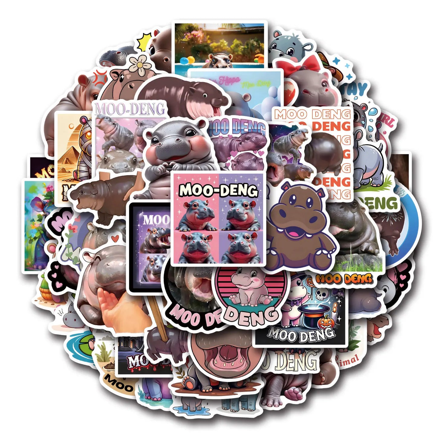 Moo Deng Hippopotamus Stickers Kawaii Animal Decals for Scrapbook, Laptop, Bike, Kids Toy