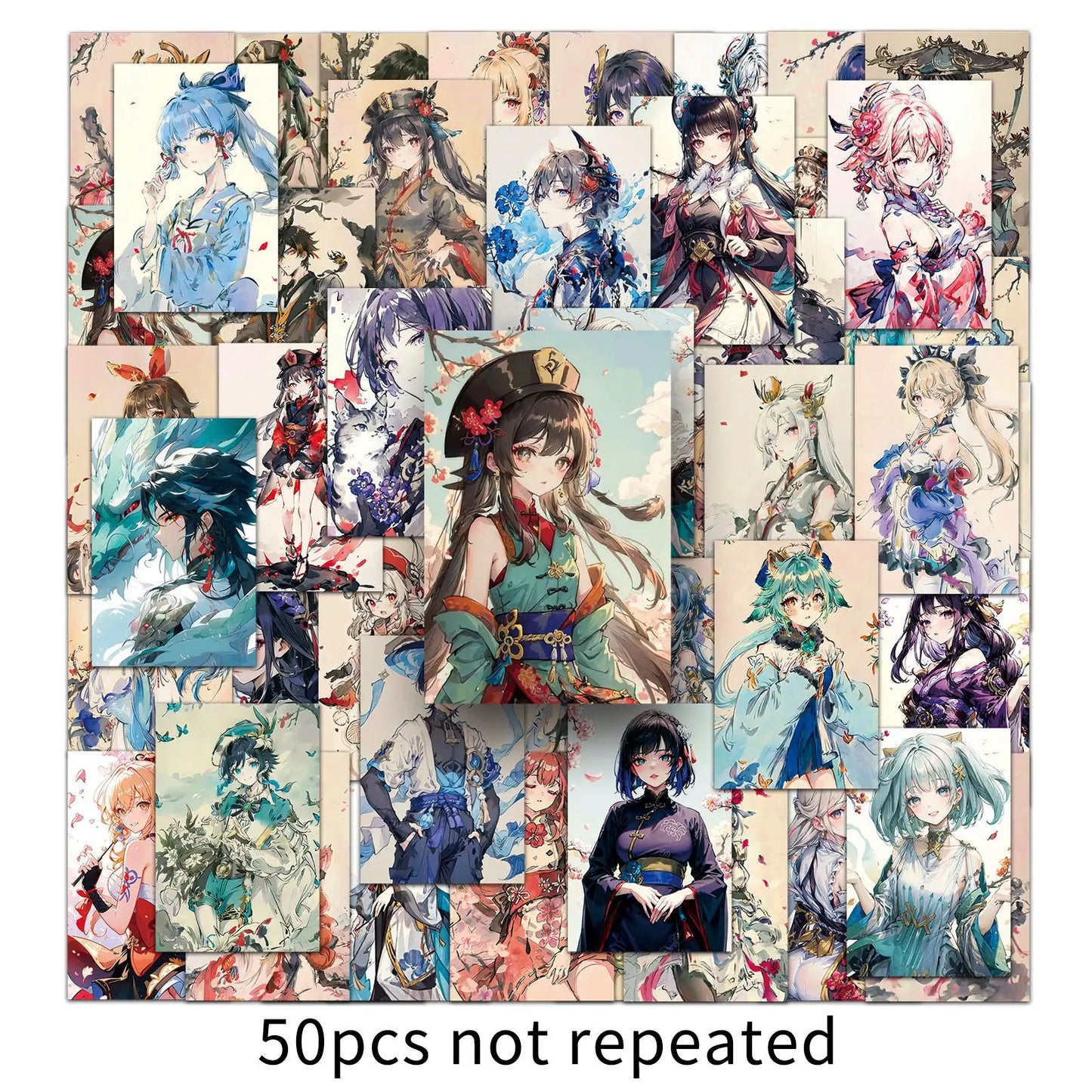 50Pcs Genshin Impact Cartoon Stickers for Helmet, Wall, Desktop Decoration