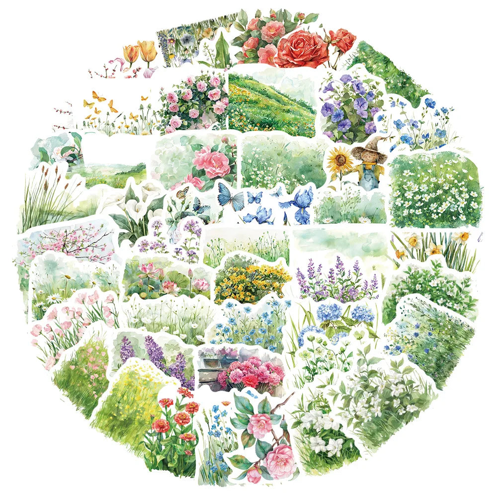 Green Plant Flower Stickers 10/30/50Pcs Aesthetic Decals for Laptop, Motorcycle, Luggage, Snowboard, Fridge, Car