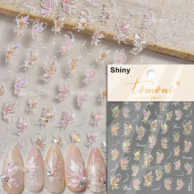 Gold Butterfly Peach Blossom Nail Art Stickers Decals