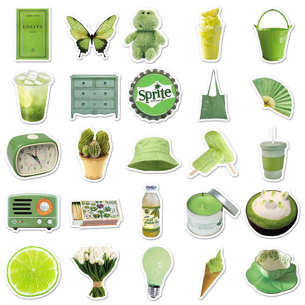 10/30/50PCS Ins Style Cartoon Green Stickers Decal Waterproof Skateboard Laptop Phone Motorcycle Guitar Car Sticker Toy Graffiti