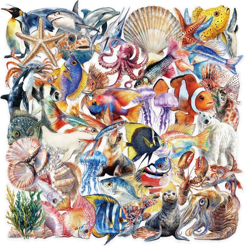 50PCS Sea World Stickers for Kids Scrapbooking DIY