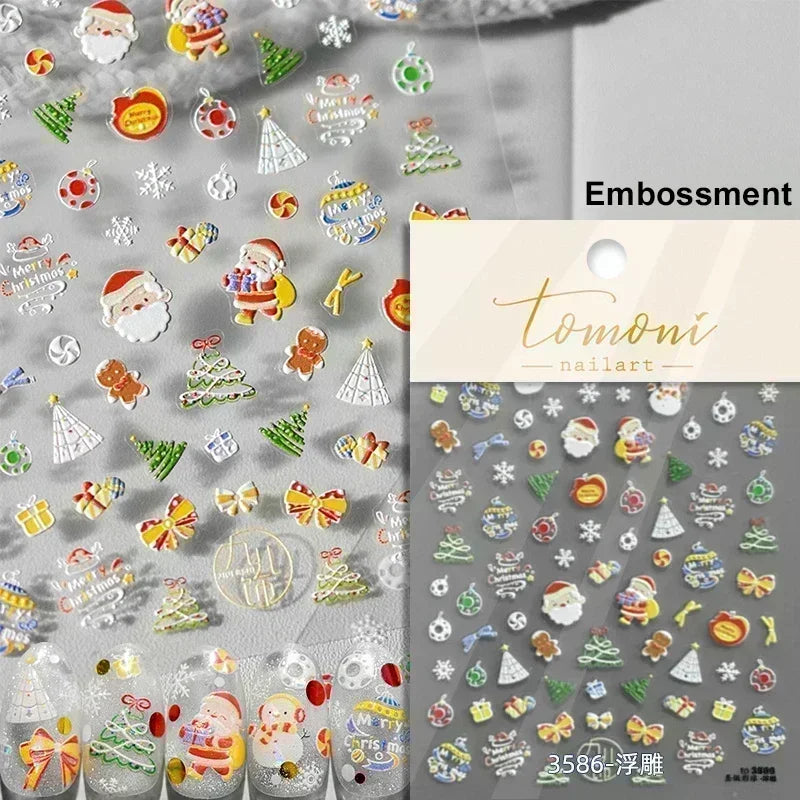 Christmas Nail Art Stickers: Snowflake, Santa, Deer, Rhinestone
