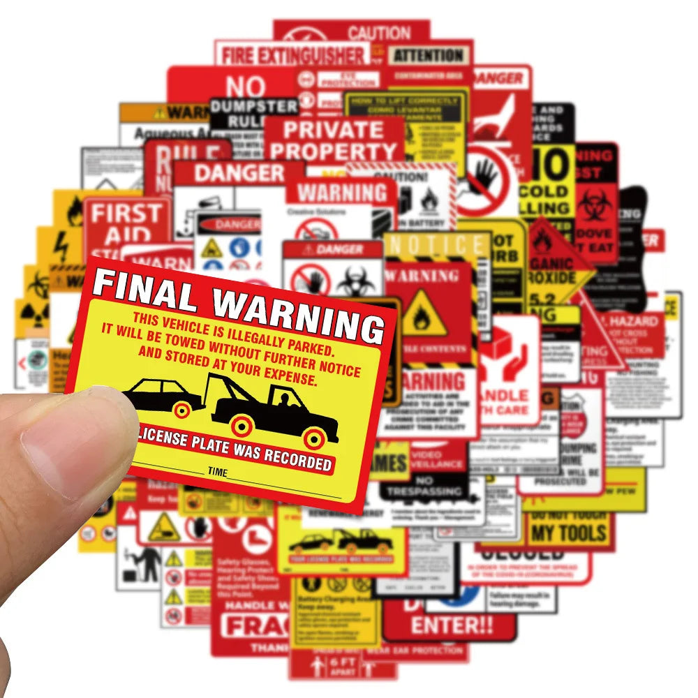 10/40/75pcs Funny Warning Stickers Danger Banning Signs Reminder Decals Skateboard Car Laptop Motorcycle Cool Waterproof Sticker