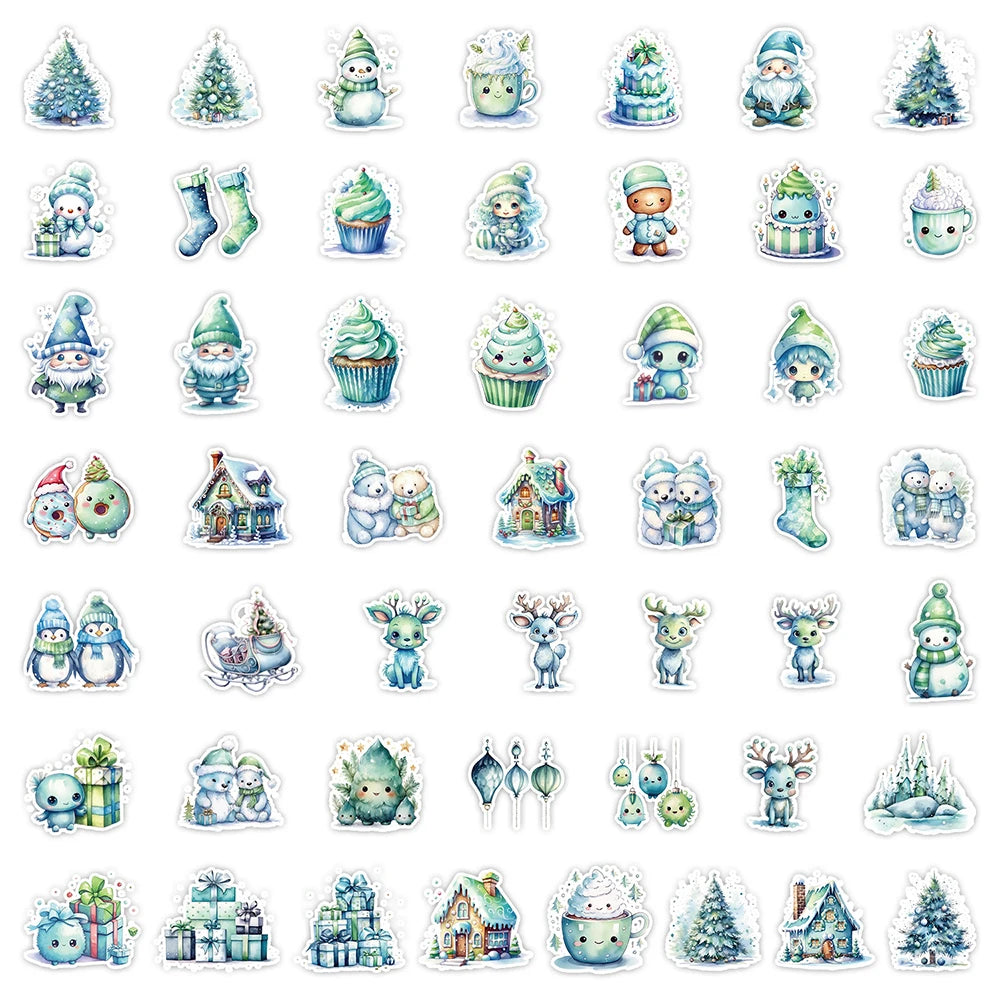 10/30/50pcs Kawaii Green Christmas Cartoon Stickers Decals Notebook Phone Guitar Fridge Car Waterproof Graffiti Sticker Kid Toys