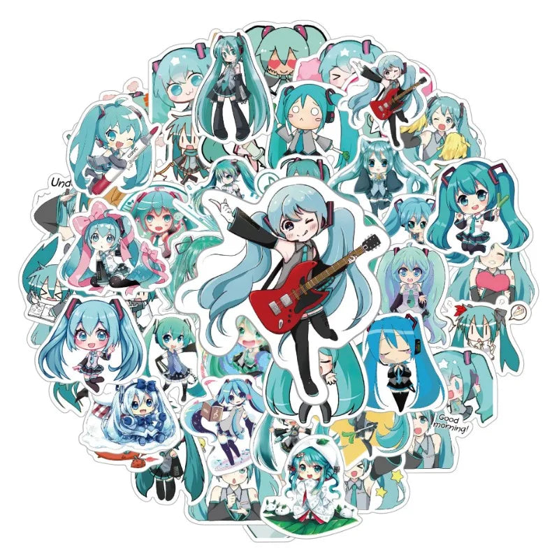 50pcs Hatsune Miku Stickers for Laptop, Phone, Scooter, Cup, Fridge