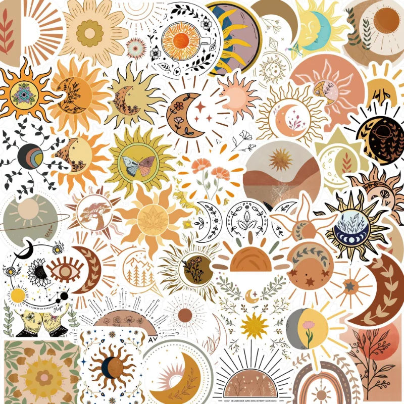 Boho Sunflower Stickers for Guitar Laptop Phone Luggage Water Bottle Scrapbook