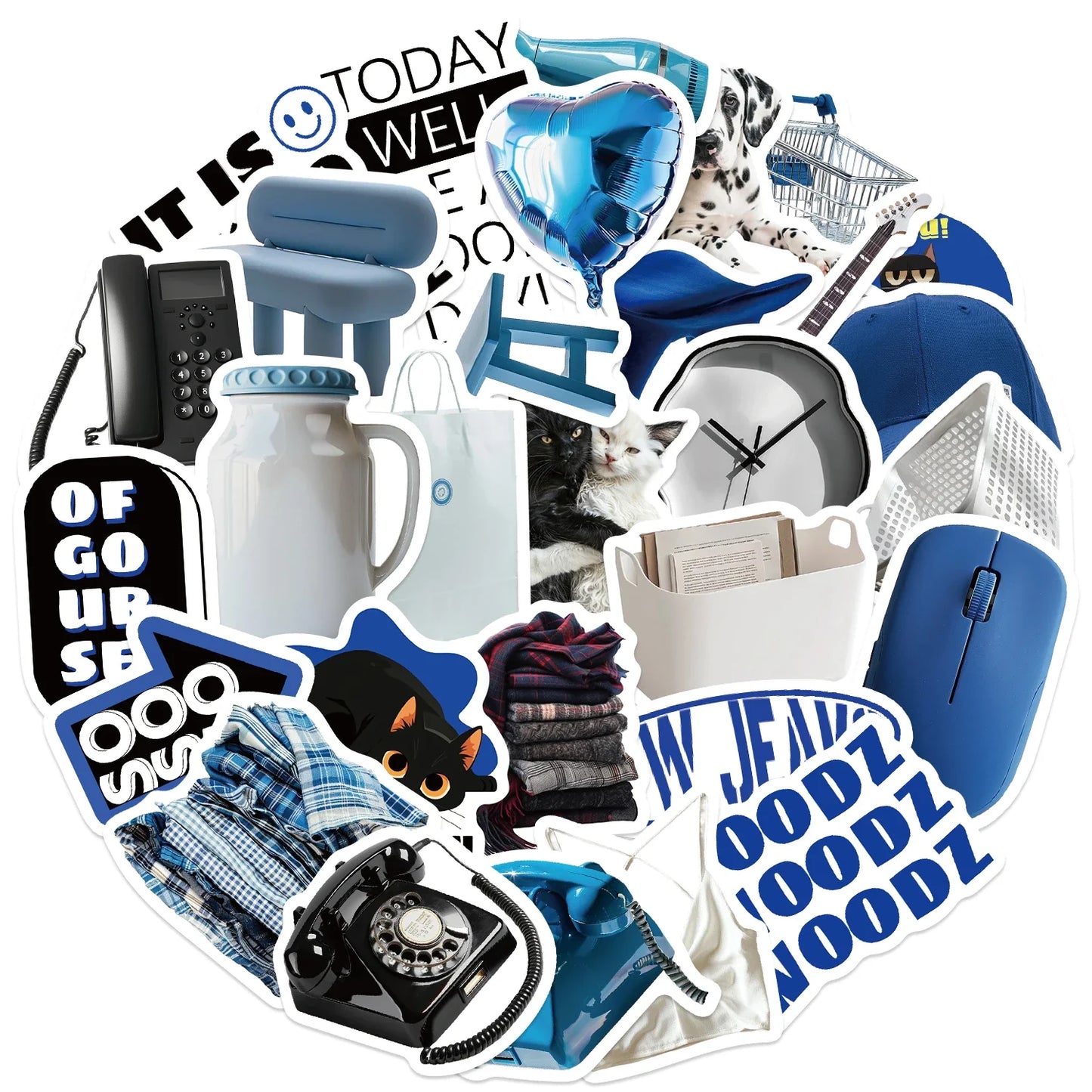 30 Blue Cartoon Aesthetic Stickers for Laptop & Phone