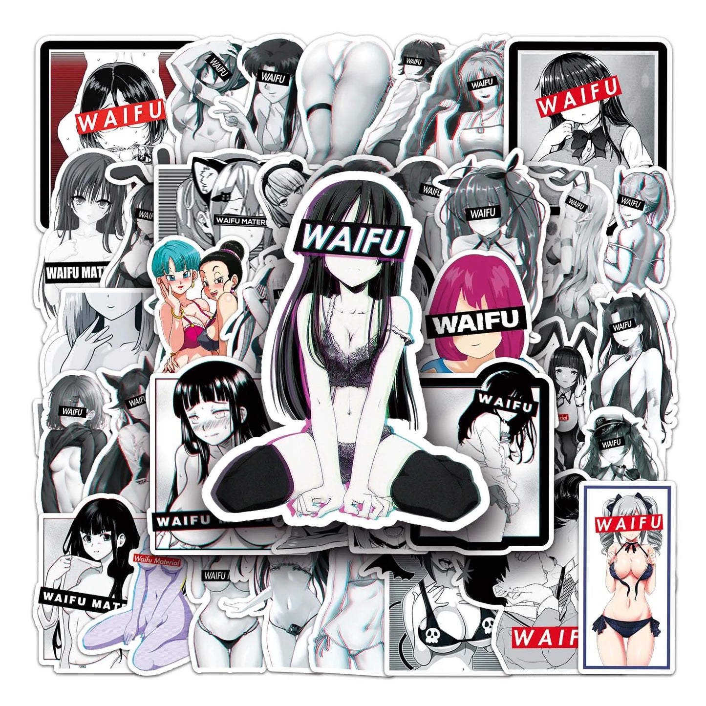 50Pcs Cute Cartoon Girls Waterproof Vinyl Stickers for Skateboard Snowboard Decals
