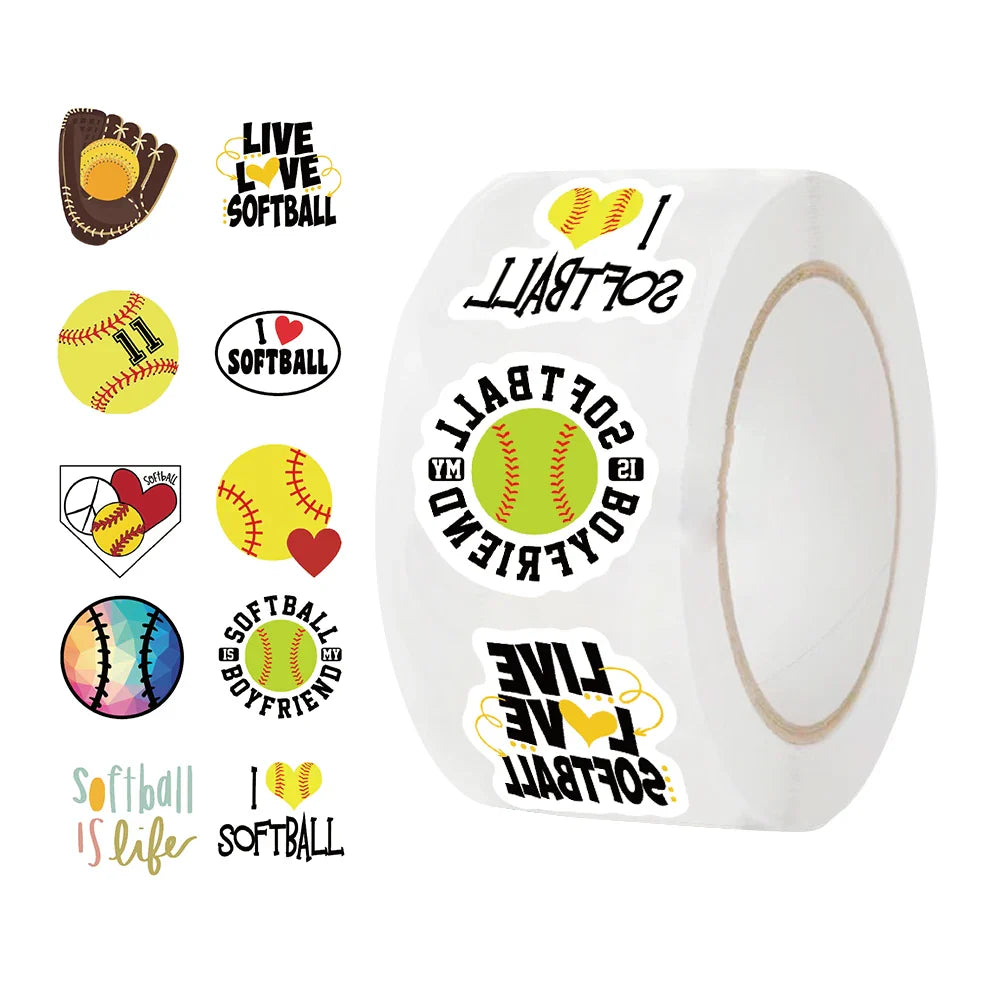 500Pcs/roll Cartoon Softball Stickers Sports Reward Stickers for Kids Teacher Party Decoration Decal for School Classroom Home