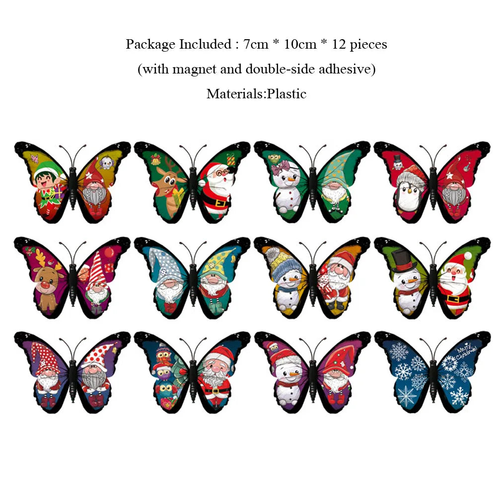 12Pcs 3D Christmas Butterfly Wall Stickers Home Garden Decor Magnets