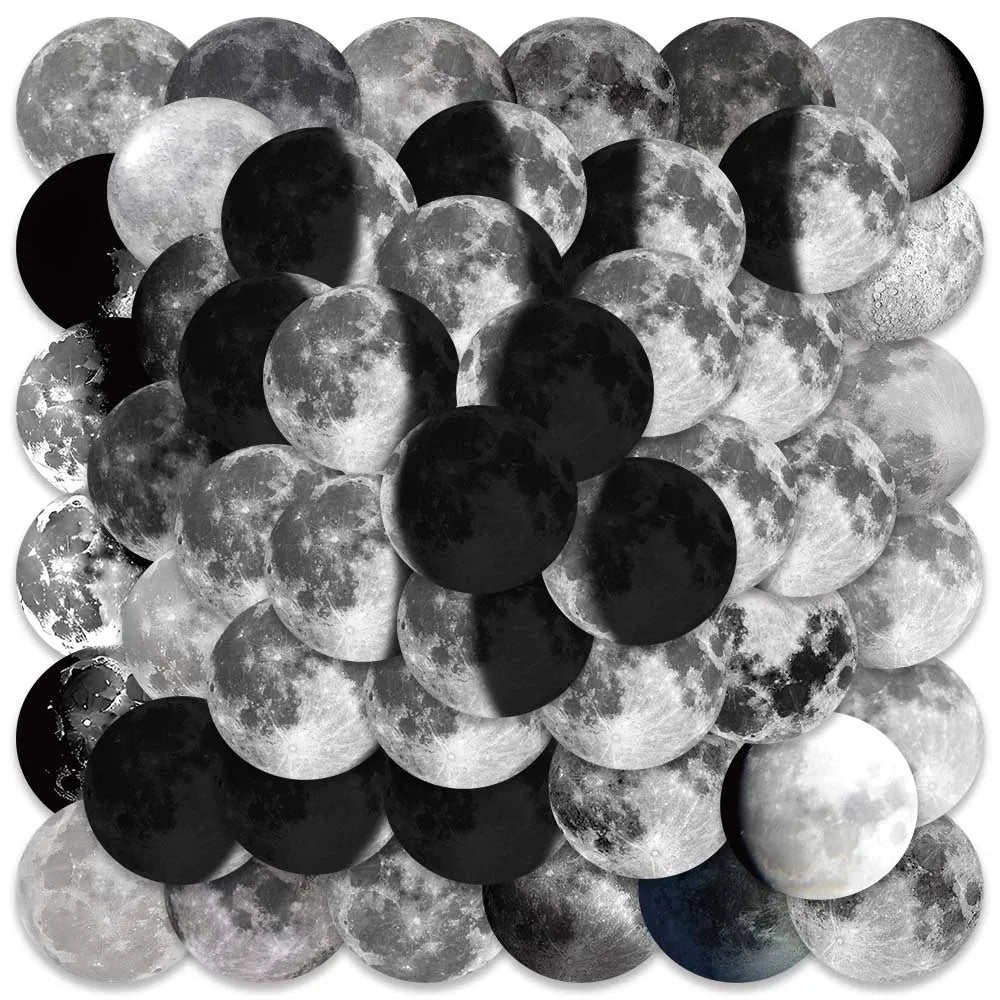 50PCS Aesthetic Moon Black White Solar Stickers Waterproof Decals for Laptop Bike Diary Bottle