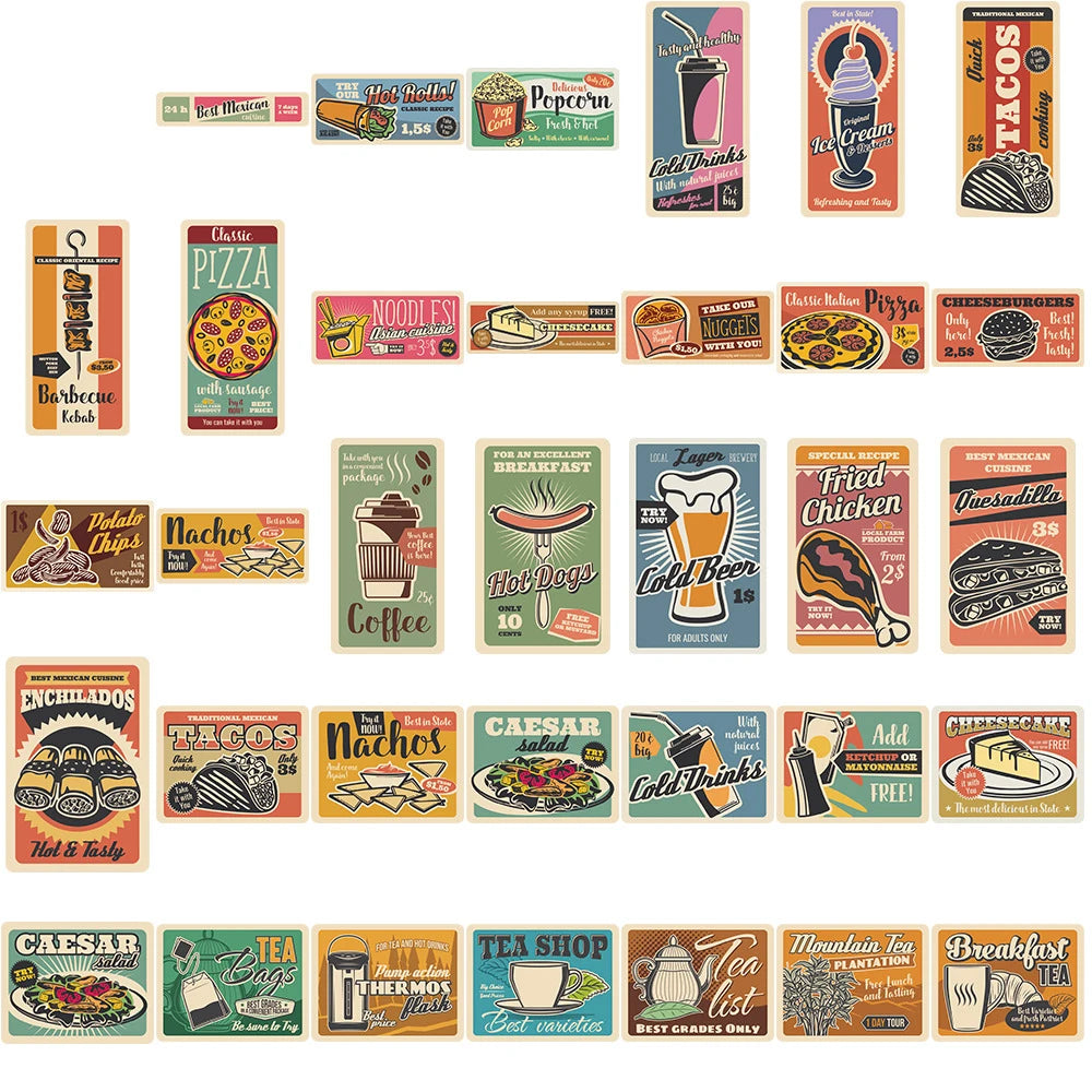 10/30/65pcs 90s Retro American Poster Stickers Vintage Decals Notebook Laptop Suitcase Motorcycle Car Sticker Kids Classic Toy