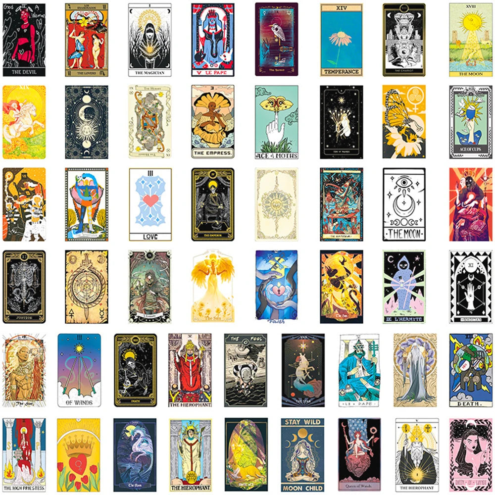 10/30/50pcs Cartoon Tarot Card Anime Stickers Aesthetic Decal Laptop Skateboard Motorcycle Phone Car Waterproof Sticker Kid Toy