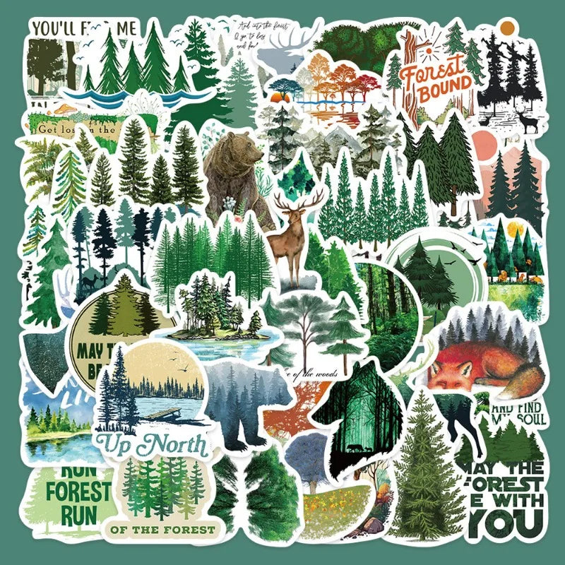 50pcs Cartoon Forest Graffiti Stickers for Helmet, Wall, DIY Decoration Wholesale