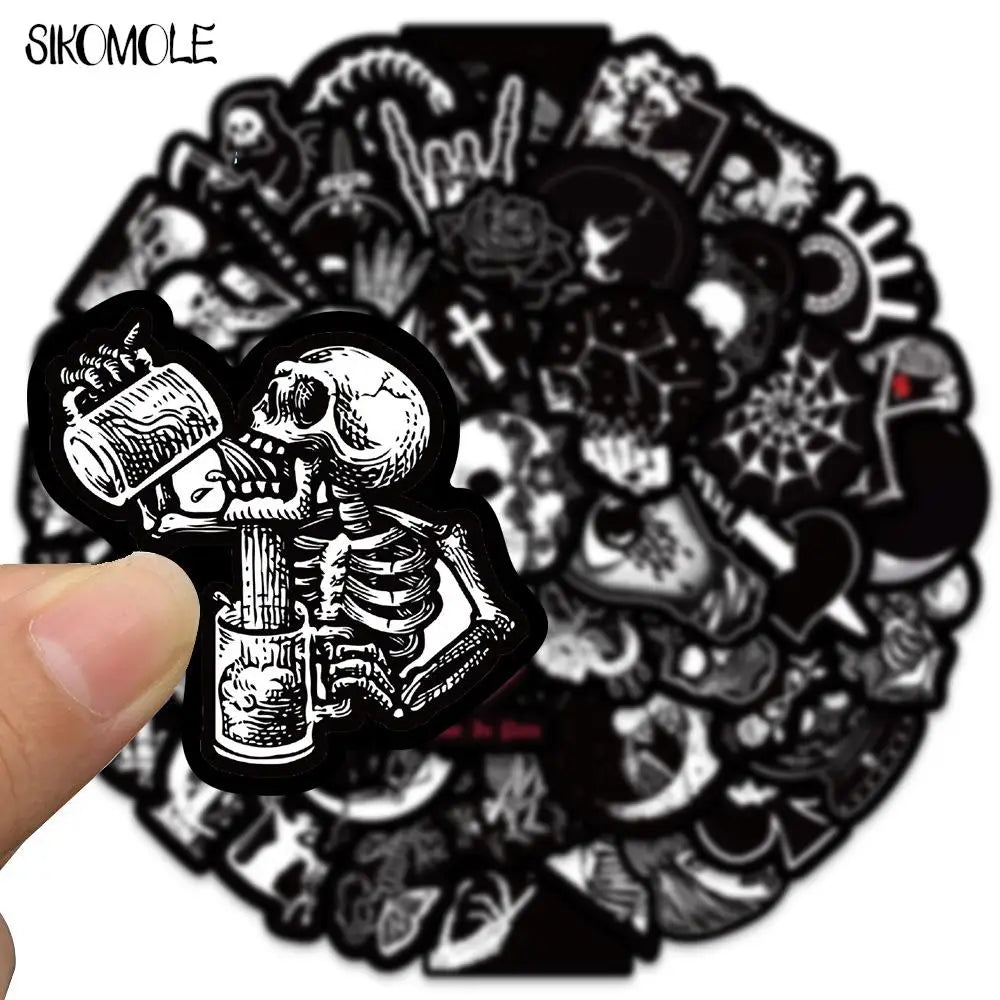 10/30/50PCS Cartoon Black and White Stickers Terrifying Skull Halloween DIY Skateboard Laptop Luggage Bike Cars Decals Sticker