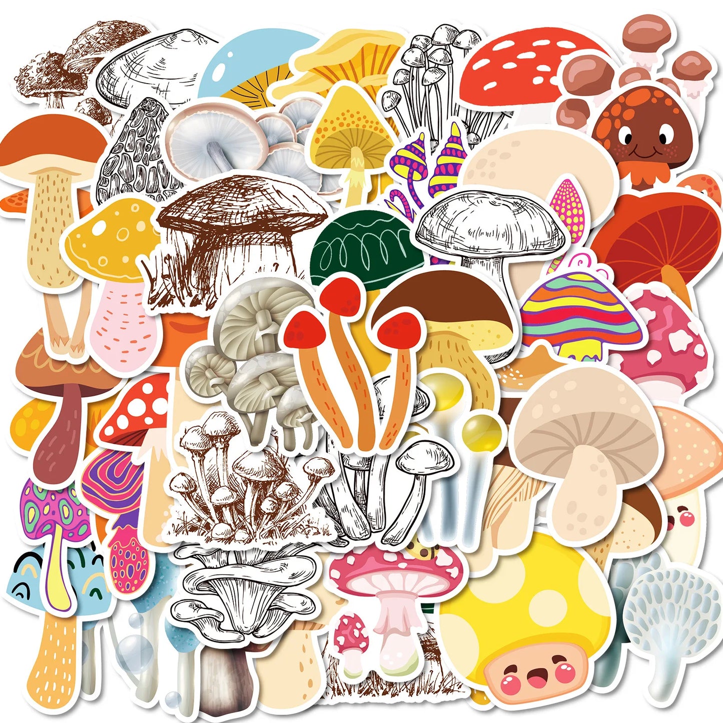 50Pcs Cartoon Mushroom Stickers for Helmet, Wall, DIY Decoration