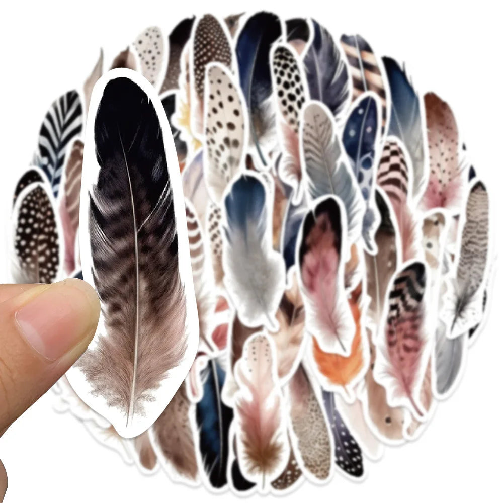 10/30/64PCS Cute Feather Stickers Aesthetic Decorative PVC Waterproof Phone Suitcase Skateboard Notebook Phone Wall Decals Toys