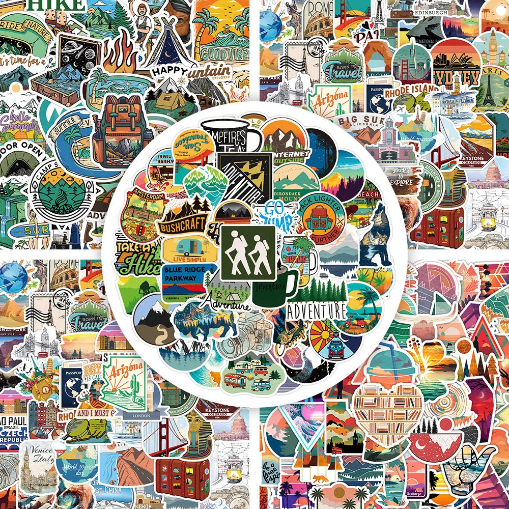 50pcs Outdoor Travel Sports Cartoon Graffiti Stickers Waterproof Decorative for Phone Laptop Helmet