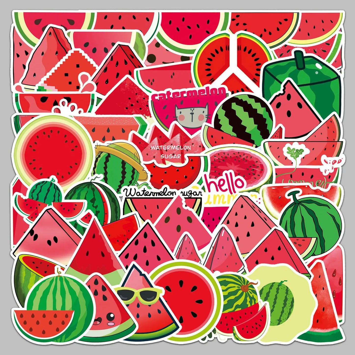 50pcs Cartoon Watermelon Graffiti Stickers for Helmet, Desktop, Wall Decoration, DIY