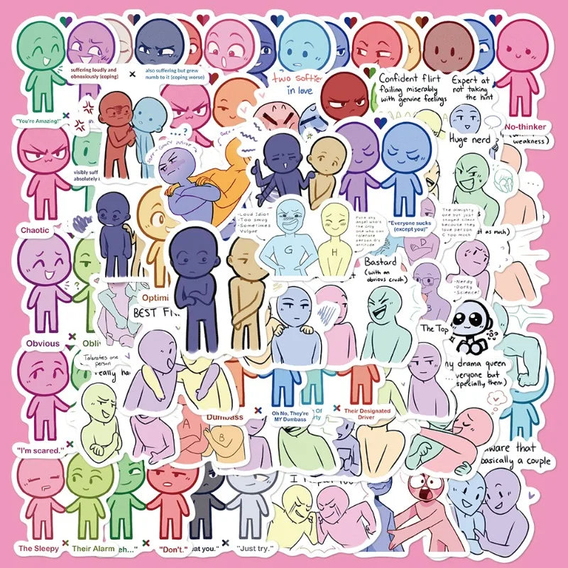 50pcs Cute Cartoon Graffiti Stickers for Helmet, Wall, DIY Decoration