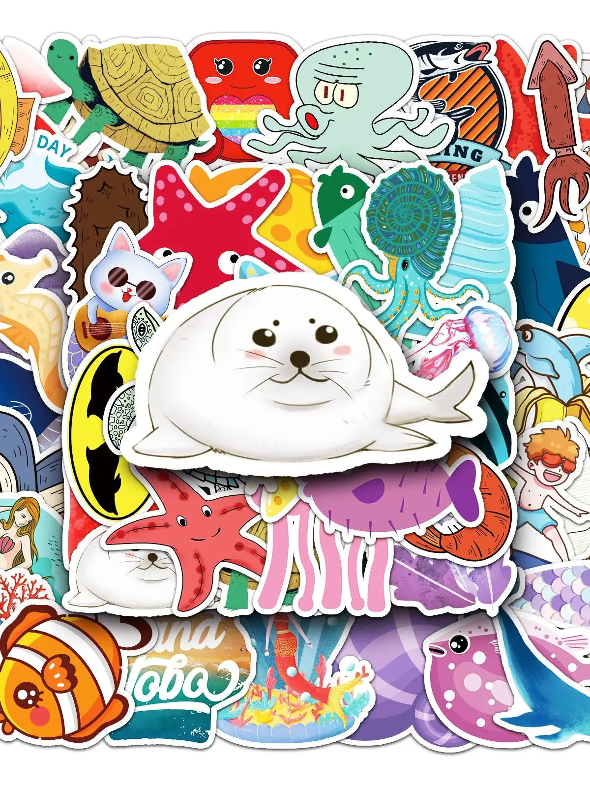 50Pcs Ocean Cartoon Waterproof Vinyl Stickers for Skateboard Snowboard