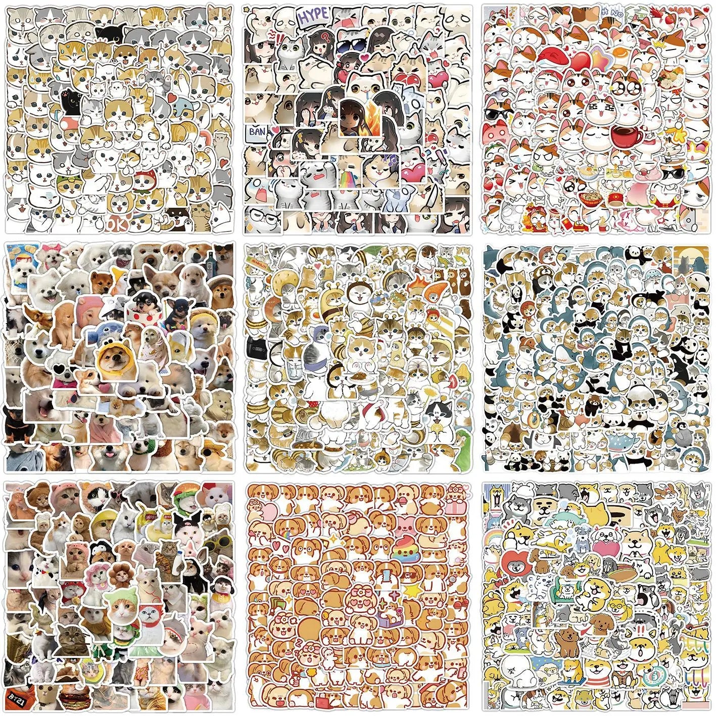 100pcs Cute Kitten Puppy Cartoon Stickers for Car, Cup, Phone, Laptop Decor