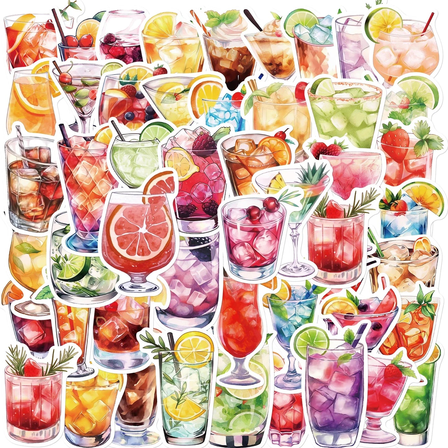 50pcs Watercolor Cocktail Stickers for DIY Crafts