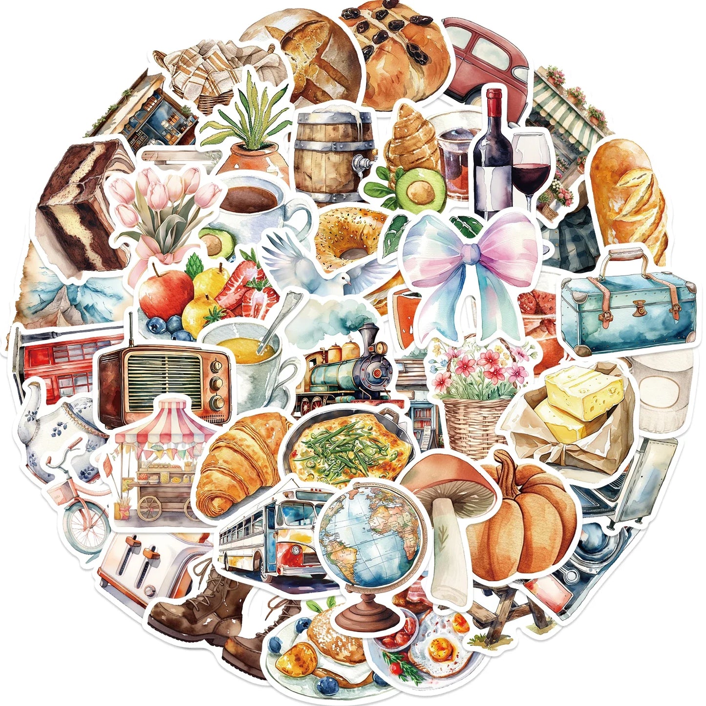 50Pcs Cartoon Holiday Travel Stickers For Suitcase Skateboard Laptop Luggage Phone Car Styling DIY Food And Drink Decals