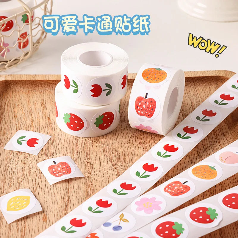 500pcs/roll Cute Strawberry Reward Stickers Scrapbooking Fruit Envelope Seal Stickers For Birthday Party Favors Baking Goods