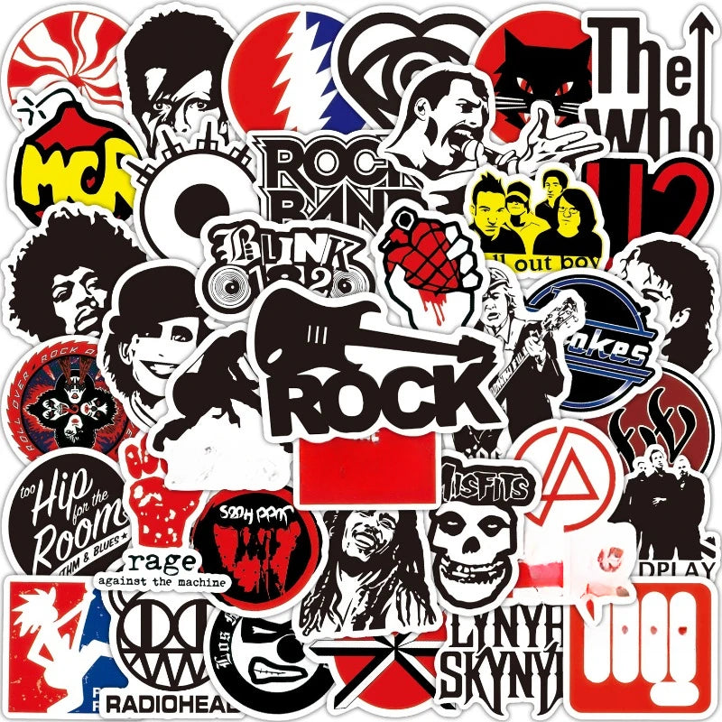Mixed Rock Band Stickers Decals for Guitar Laptop Phone Suitcase Skateboard Helmet Water Bottle