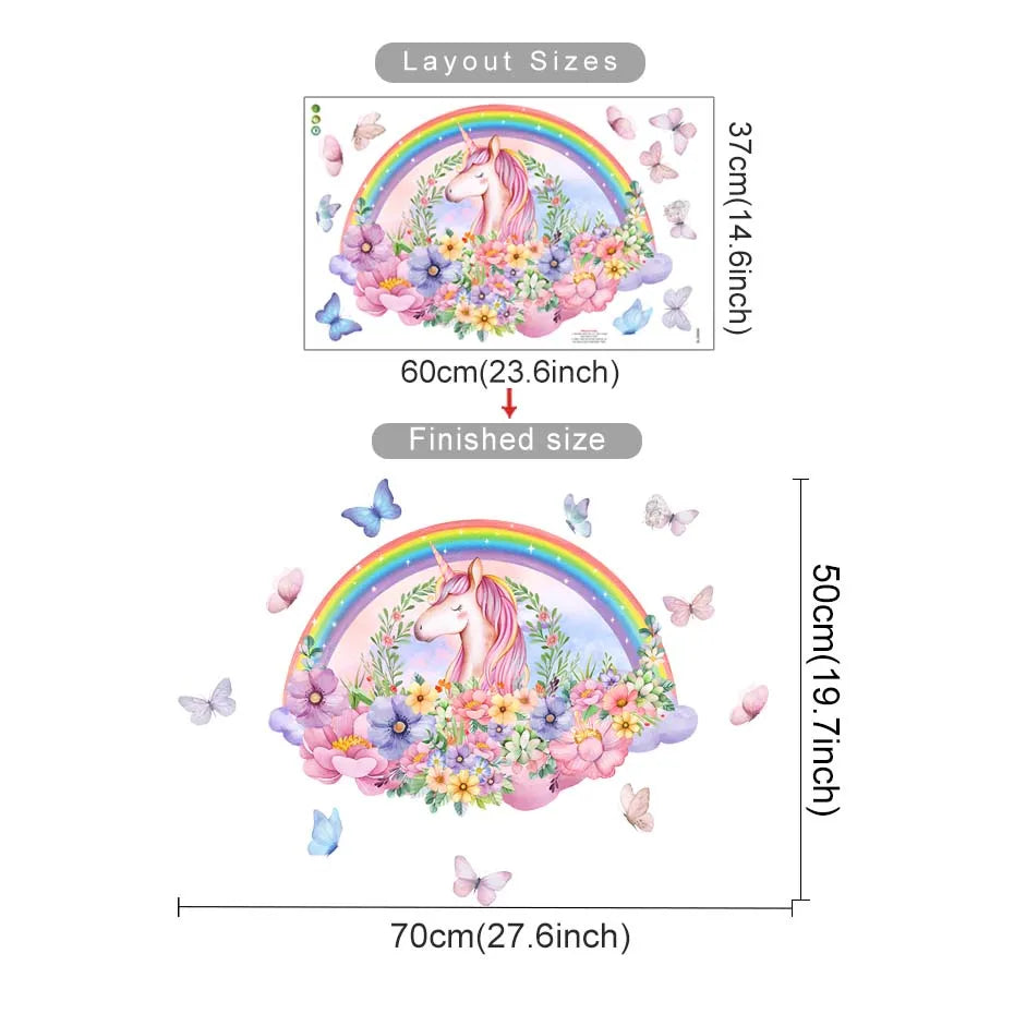 Unicorn Rainbow Butterfly Wall Stickers - Waterproof Removable PVC Kids Room Decor