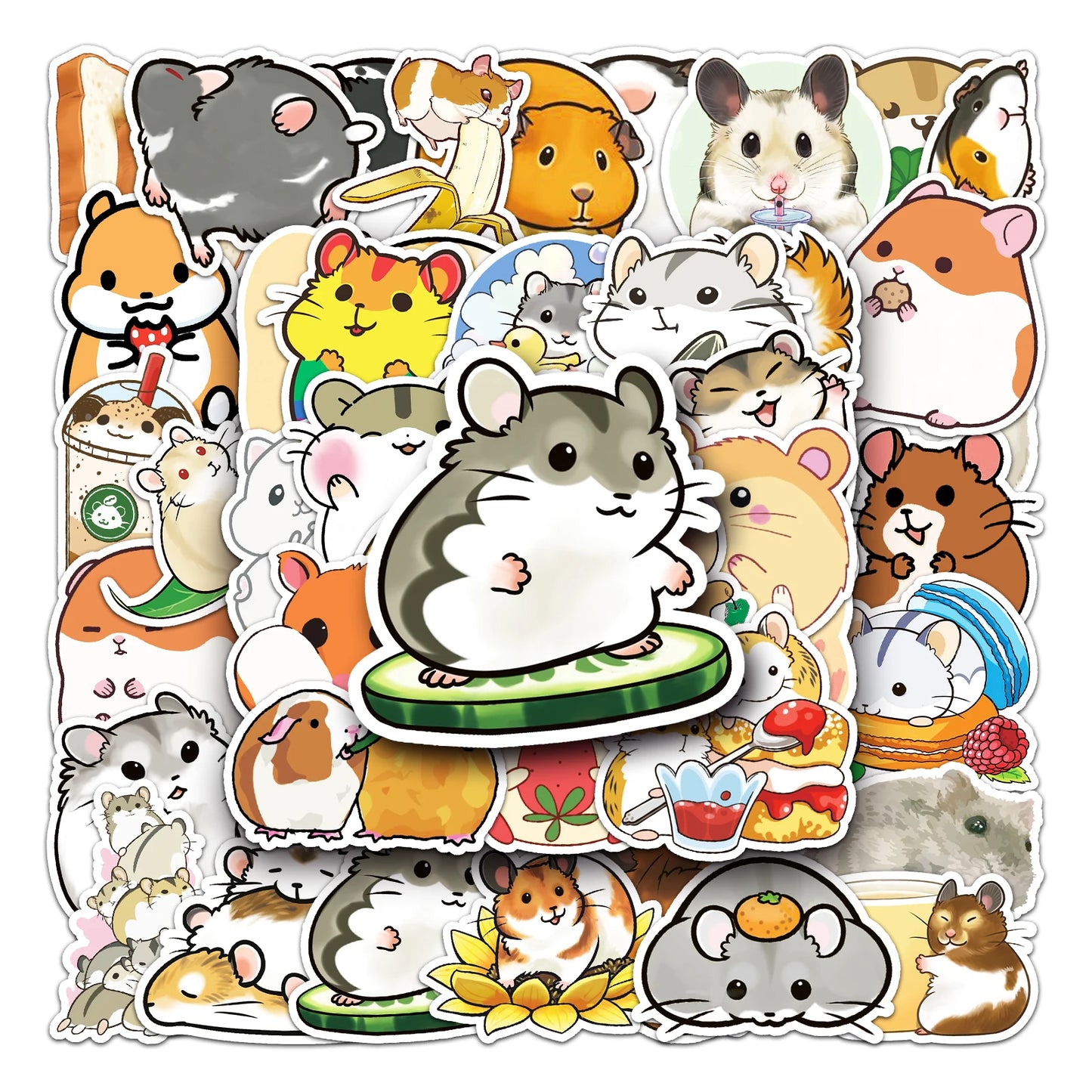 50Pcs Hamster Cartoon Waterproof Vinyl Stickers for Skateboard Snowboard Decals
