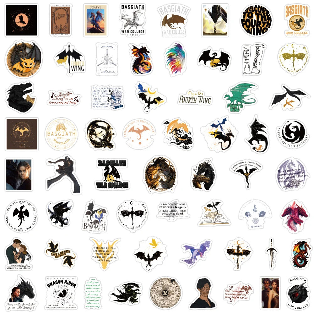 10/30/50/120pcs Fantasy Novel Fourth Wing Cool Stickers Decal Laptop Phone Car Guitar Notebook Fridge Waterproof Sticker Kid Toy