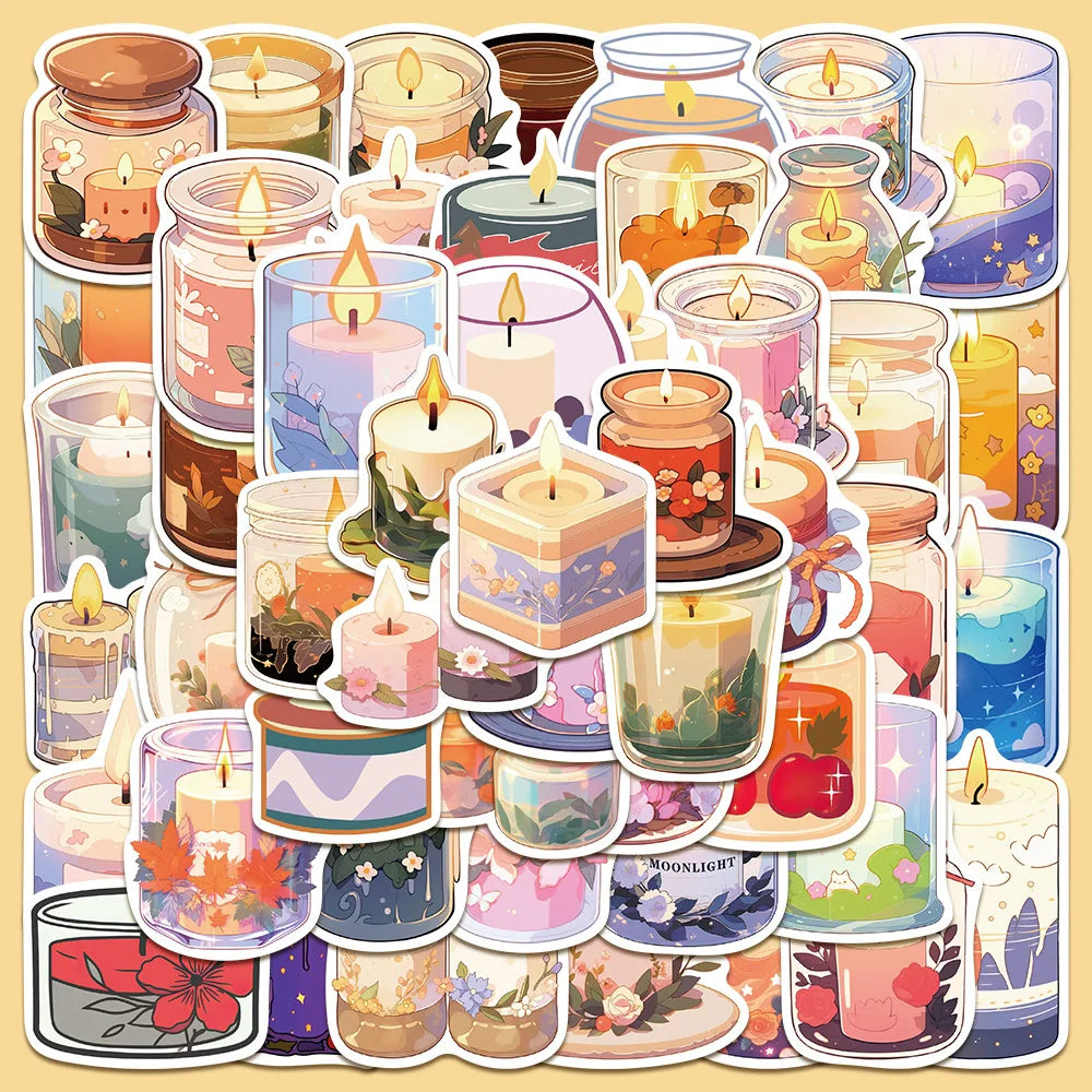50pcs Cartoon Fresh Scented Candle Graffiti Stickers for Helmet, Wall, DIY Decor