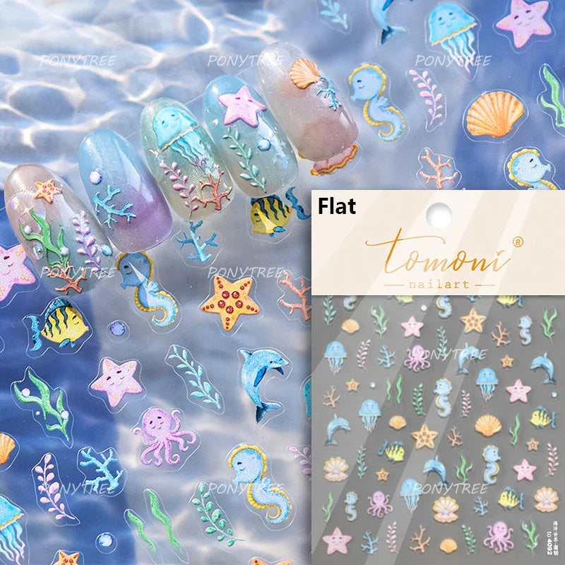Ocean Nail Art Stickers: Seahorse, Dolphin, Starfish Decals
