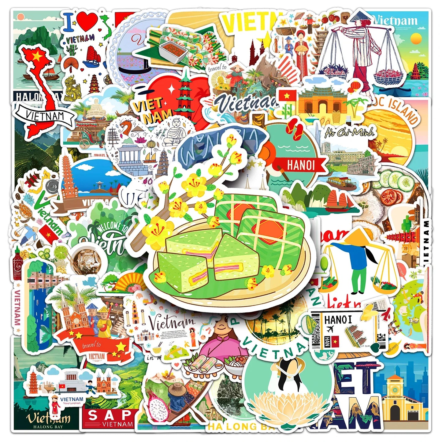 50Pcs City Series Cartoon Waterproof Vinyl Stickers for Skateboard Snowboard