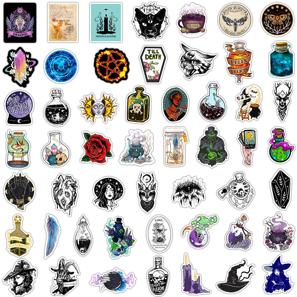 10/30/50/100pcs Gothic Apothecary Magic Witch Aesthetic Stickers Skateboard Laptop Phone Car Bike Waterproof Sticker Kid Toy