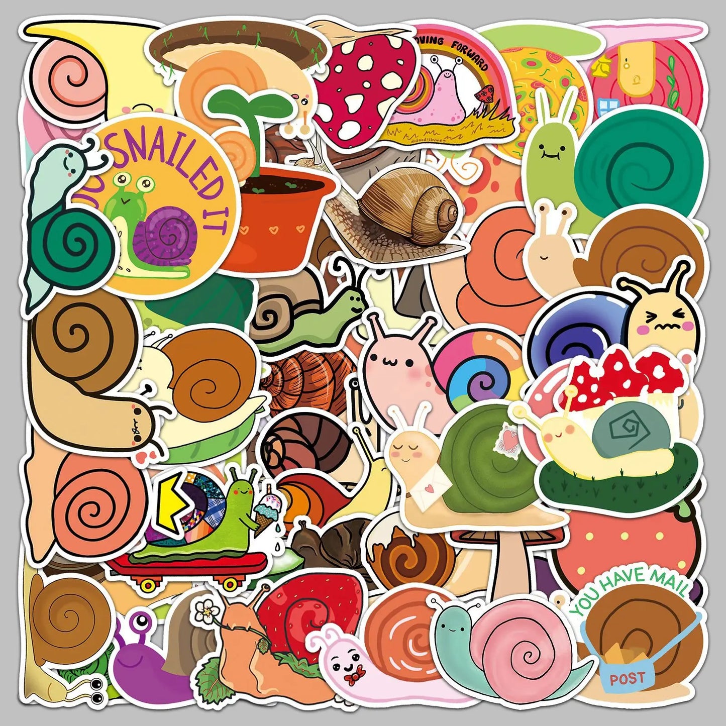 50Pcs Cute Snail Cartoon Stickers for Helmet, Wall, DIY Decoration