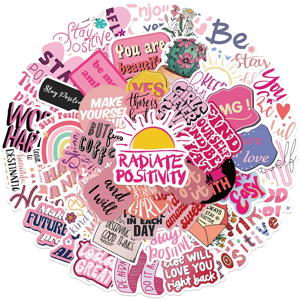 50Pcs Pink Motivational Doodle Stickers for Phone, Skateboard, Laptop, Motorcycle