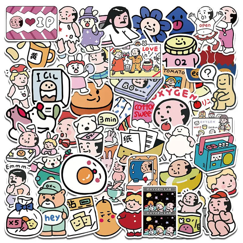 50pcs Cartoon Oxygen Lab Graffiti Stickers for Helmet, Wall, DIY Decoration