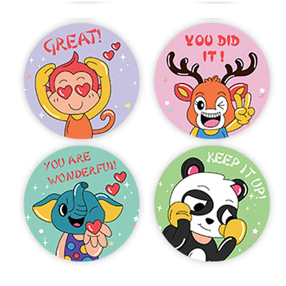 100-500pcs Kids Cute Animals Round Reward stickers for Children Teaching Toy Gift Card Party Packaging Wrapping Labels