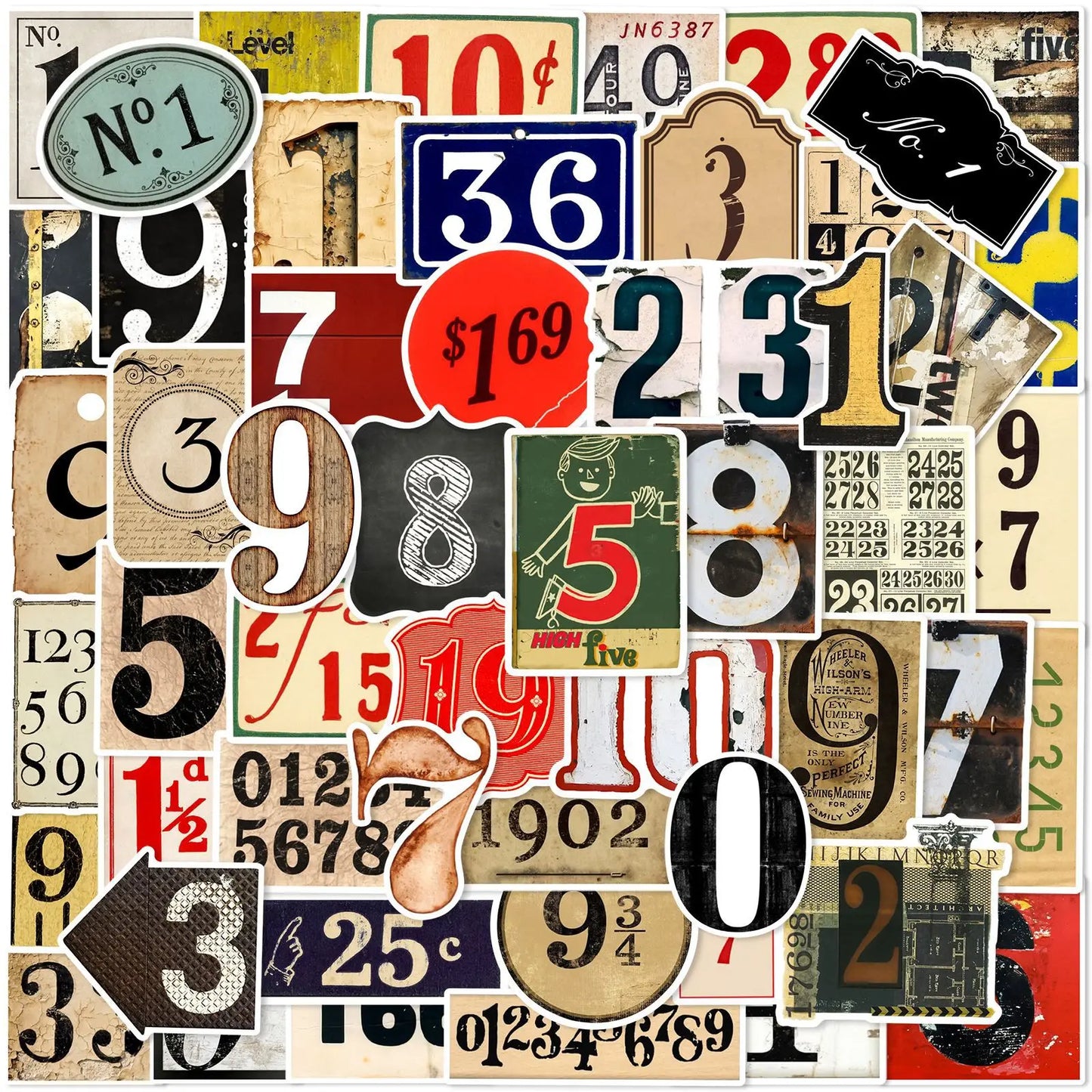 Retro Number Cartoon Stickers for Phone Laptop Luggage Skateboard - 10/30/50PCS