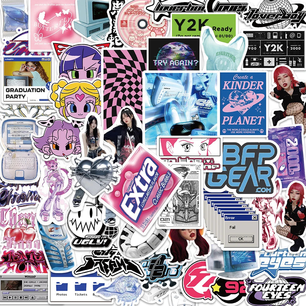 Y2K Aesthetic Stickers: Cool Acid Graphic Decals for Skateboard, Phone, Notebook, Bike - 10/30/53pcs