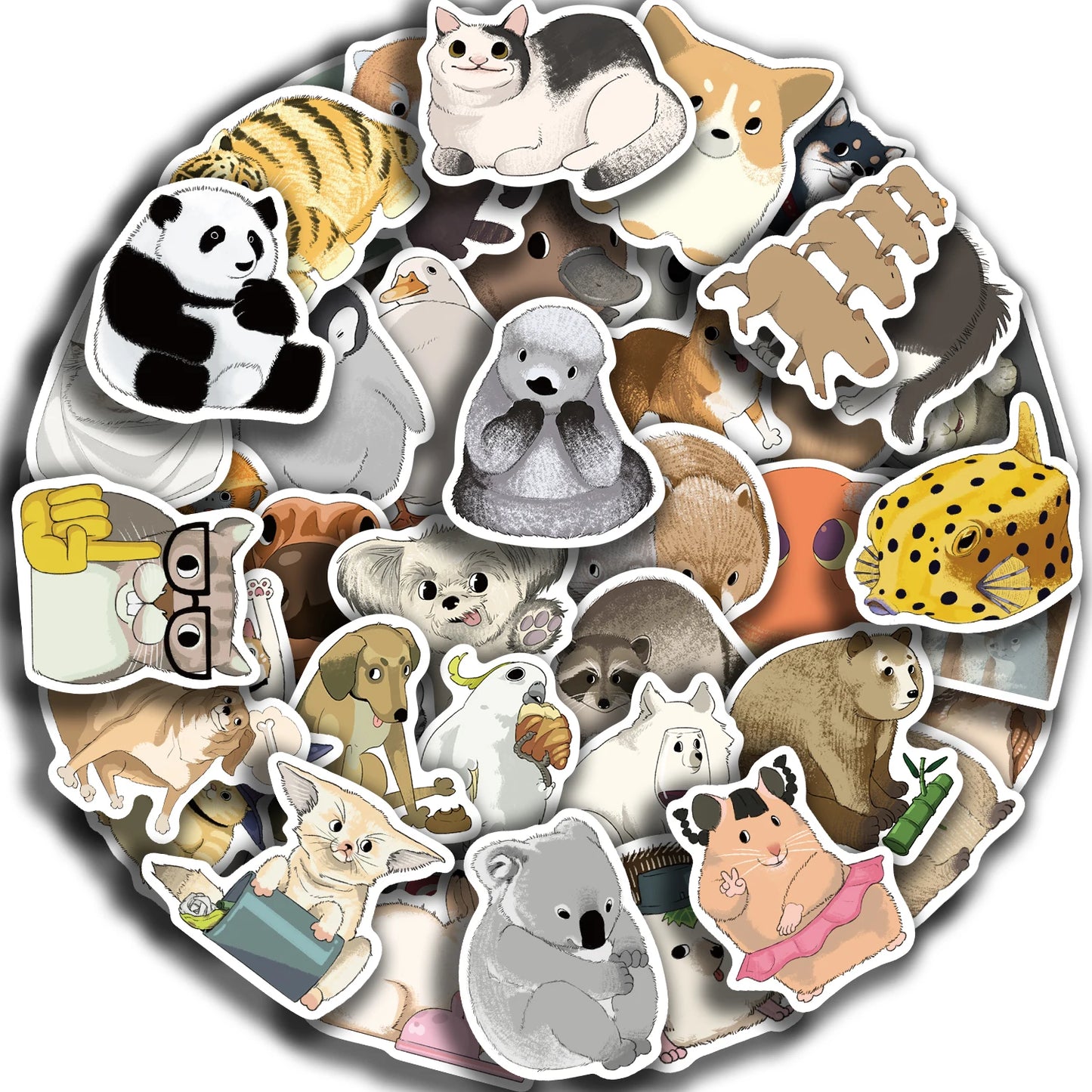50PCS Animal Stickers: Rabbit, Panda, Cat for Scrapbooking