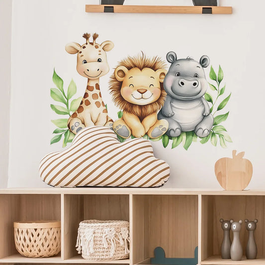 Cartoon Giraffe Lion Hippo Wall Sticker Kids Room Decor Decals