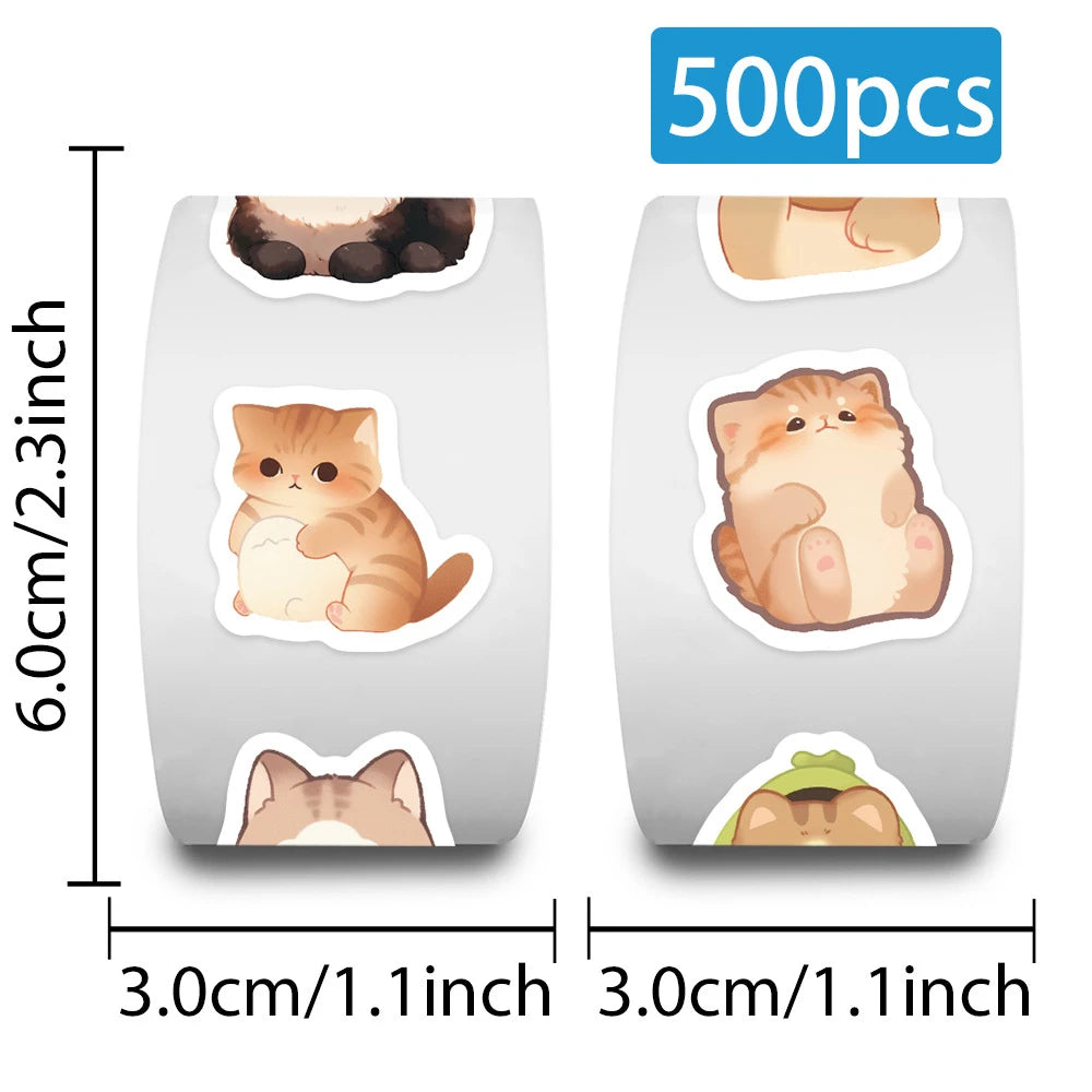 500pcs/roll Kawaii Cartoon Cat Stickers