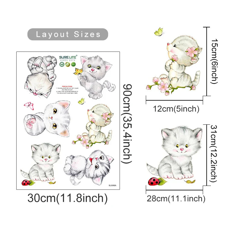 6pcs Cartoon Cat Switch Stickers for Kids Room Nursery Wall Decals