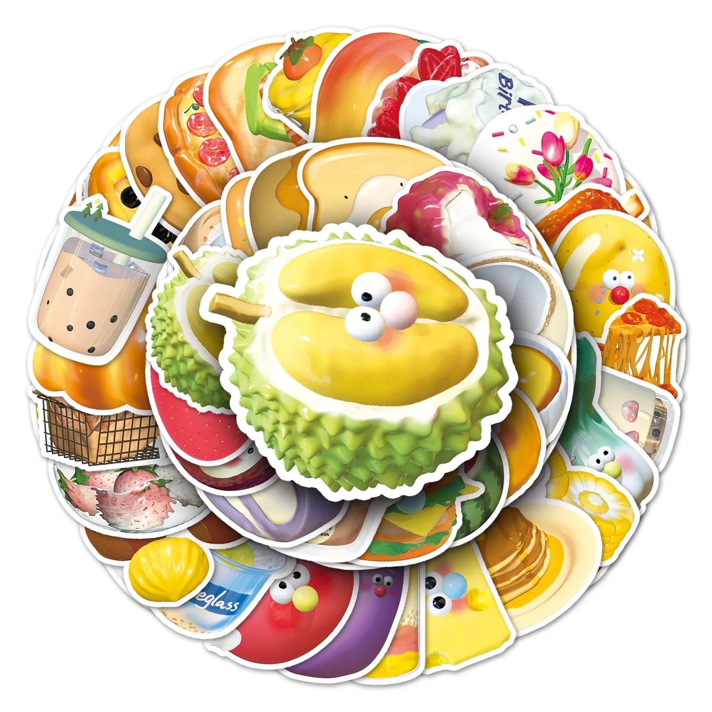 50Pcs 3D Cartoon Food Waterproof Vinyl Stickers for Skateboard Snowboard
